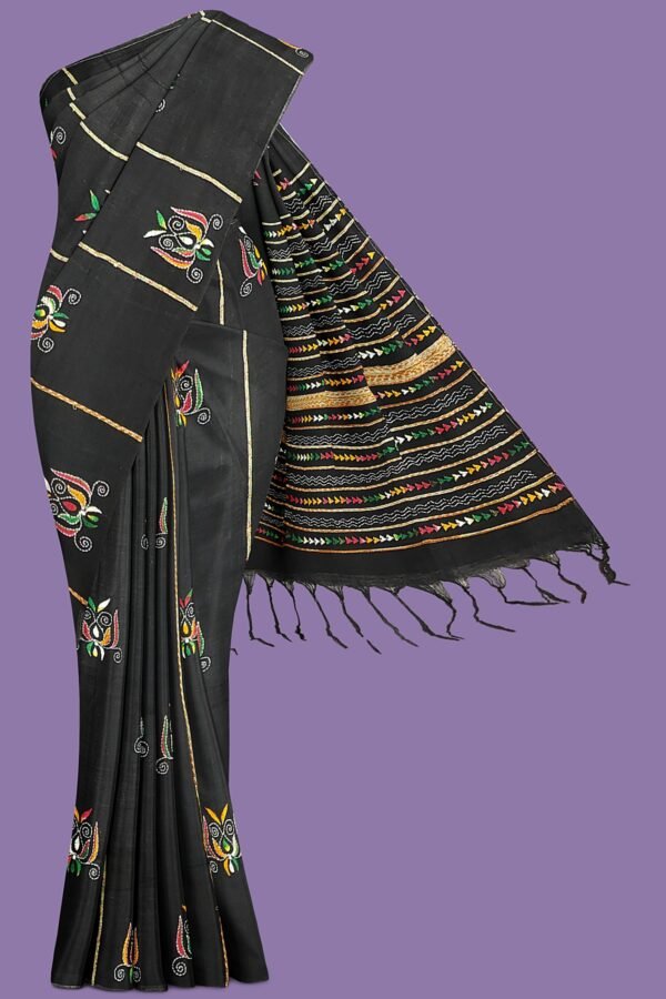 Kantha Stitched Cotton Saree - Image 6