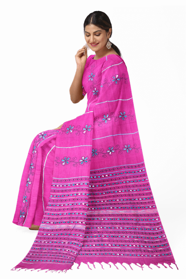 Kantha Stitched Cotton Saree - Image 2