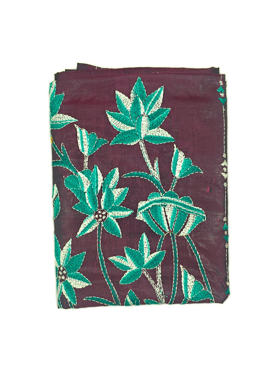 Kantha Stitched Silk Saree - Image 5