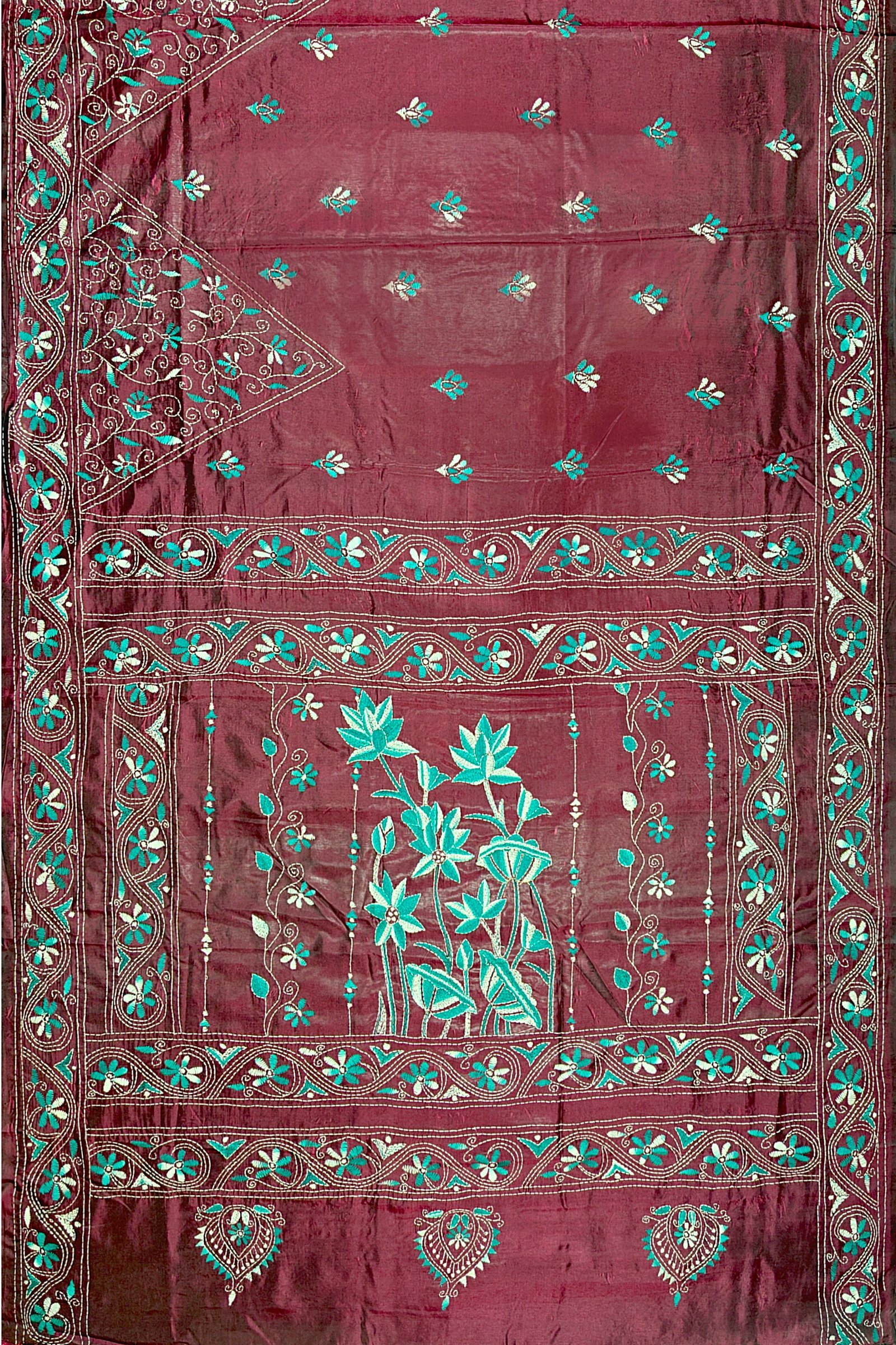 Kantha Stitched Silk Saree - Image 6