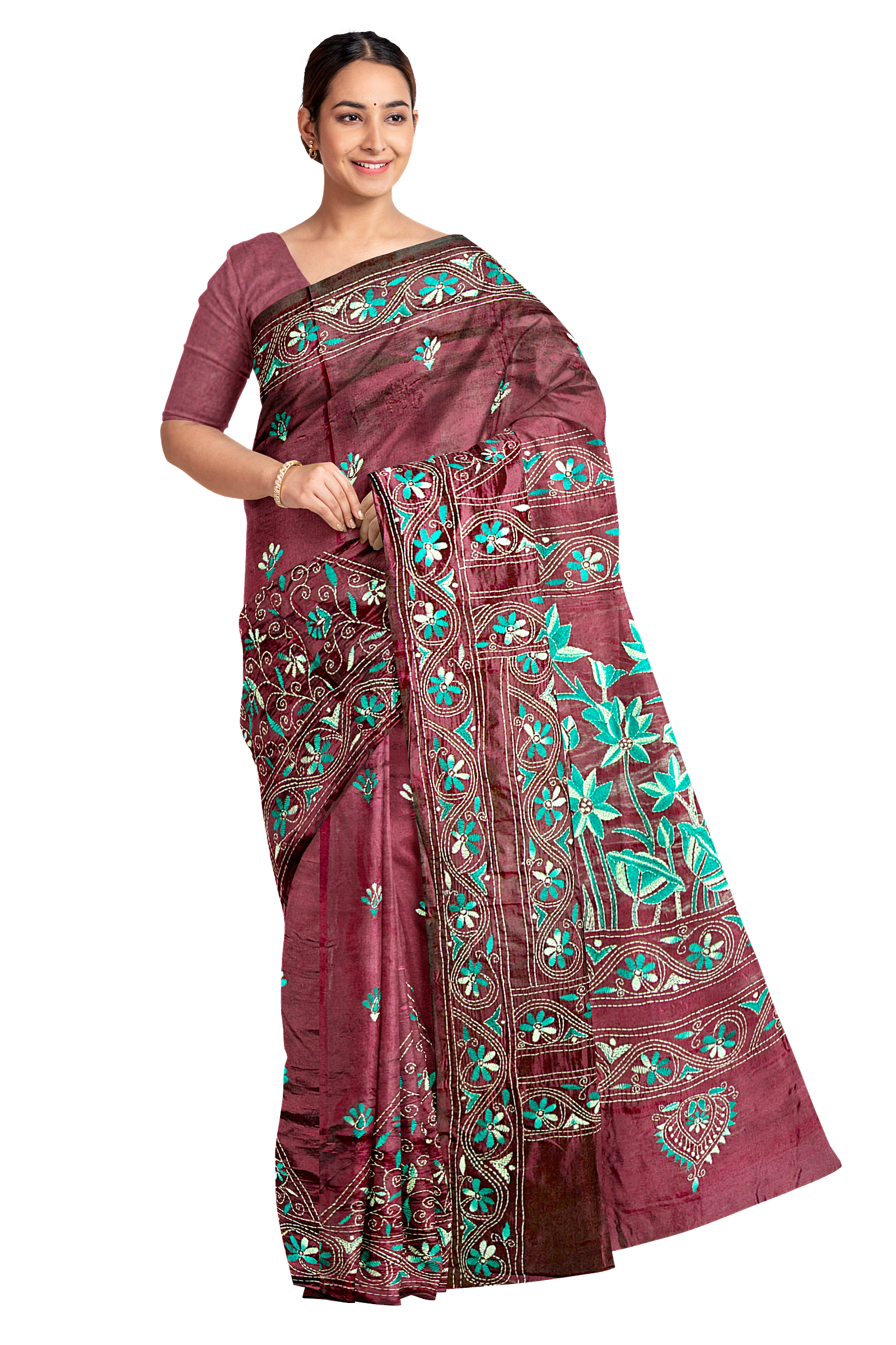 kantha work saree